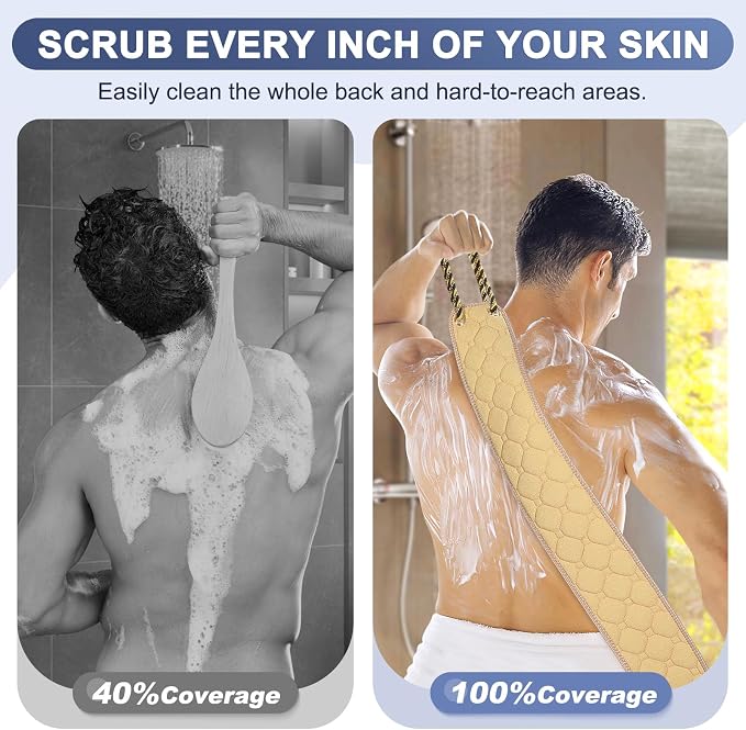 Exfoliating Back Scrubber with Handles, 38.5 Inch Double-Sided Back Exfoliator - Image 2