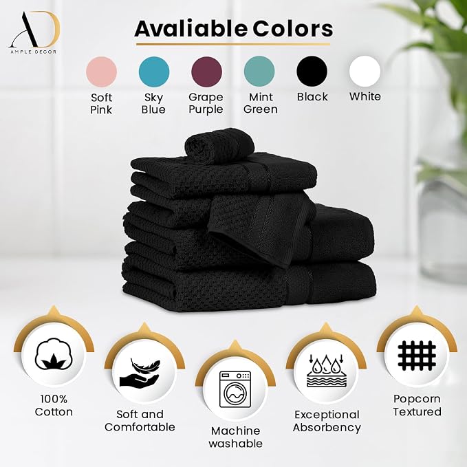 Ample Decor Washcloth Set of 20 Black 100% Cotton - Image 3
