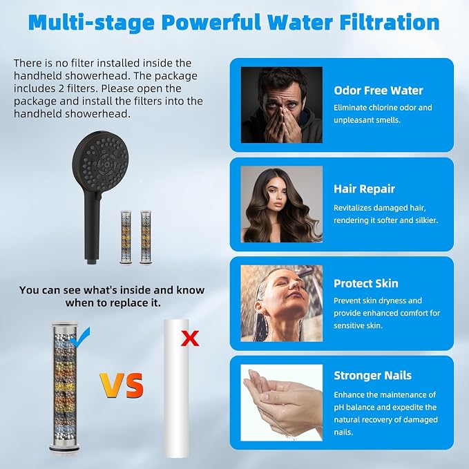 Hibbent 5-spray 13'' Dual Filtered Rainfall Shower Head Combo, High Pressure - Image 7