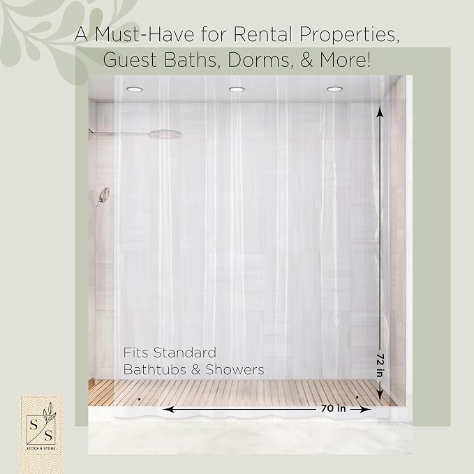 Stitch & Stone Shower Curtain Liner, Premium Lightweight Durable Waterproof 4g - Image 2