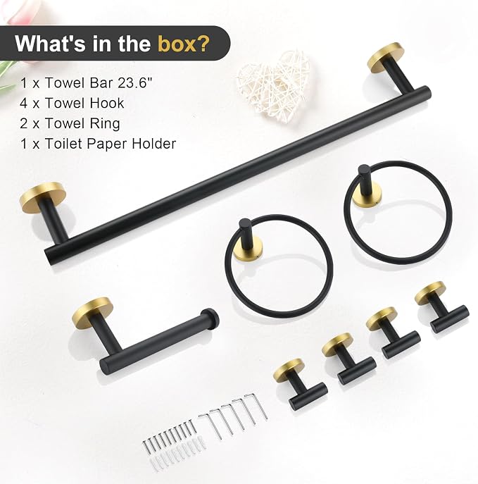 TQKAG 8-Pieces Bathroom Hardware Set Black and Gold SUS304 Stainless Steel Bath - Image 8