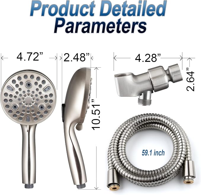 High Pressure Handheld Shower Head, 10-Setting Showerhead, 4.7”Detachable - Image 4