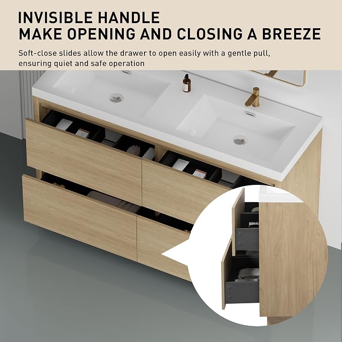 60 Inch Bathroom Vanity with Sink, Double Sink Bathroom Vanity, Freestanding - Image 7