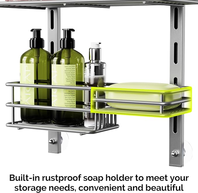 Orimade Shower Caddy Adjustable Height 4 Tier Silver, Bathroom Hanging Over the - Image 4