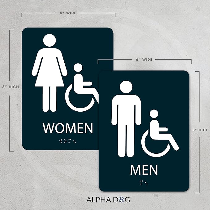 ALPHA DOG ADA SIGNS Men's Women's Restroom Sign Bundle, 8x6 inch, Business - Image 2