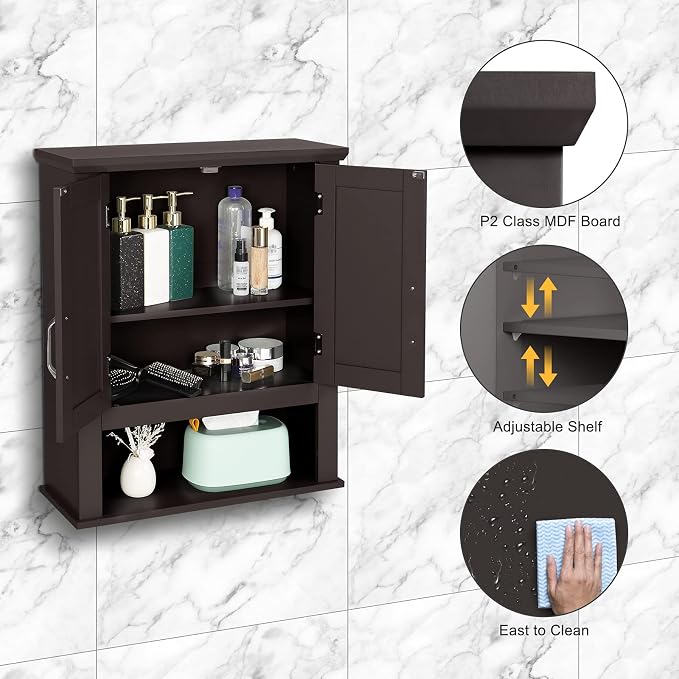 VINGLI Bathroom Cabinet Wall Mounted Espresso Wall Cabinet Floating Cabinet - Image 4
