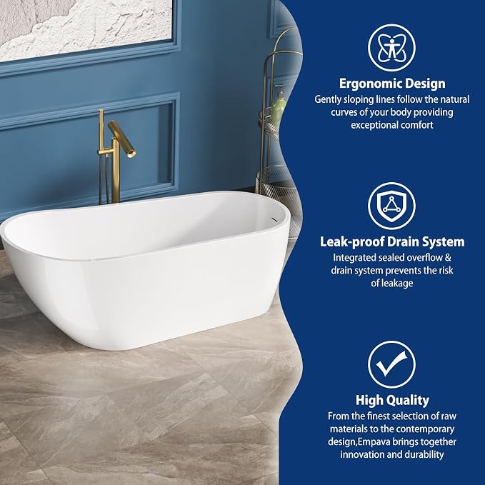 Sarlai 67 Inch Acrylic Freestanding Soaking Bathtub Contemporary Soaking White - Image 5