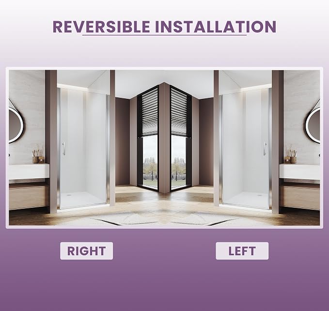 Glass Shower Door 33.5-35" W x 72" H, Semi-Frameless Pivot Shower Door - Image 7