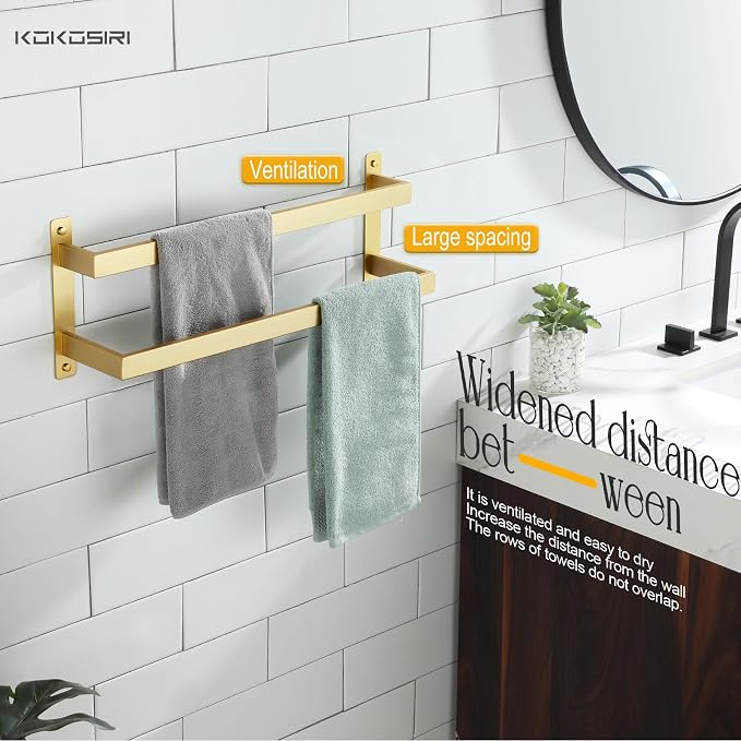 KOKOSIRI Bath Towel Bars 20-Inch Bathroom 2-Tiers Ladder Brushed Gold Towel - Image 6