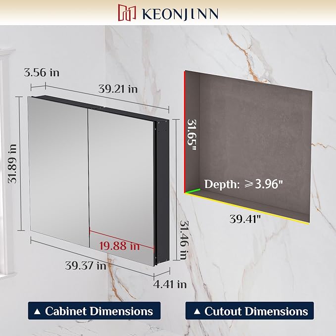 Keonjinn 40 x 32 Inch Large Medicine Cabinet - Image 2