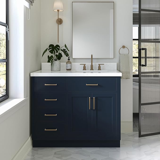 ARIEL Hepburn 42 Inch Single Sink Bathroom Vanity in Midnight Blue, 1.5" Edge - Image 8