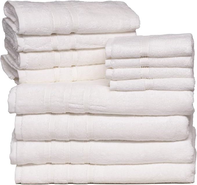 Mosobam Luxury Turkish 12pc Towel Set 30X58 16X30 13X13 White Oversize 700 GSM by Mosobam