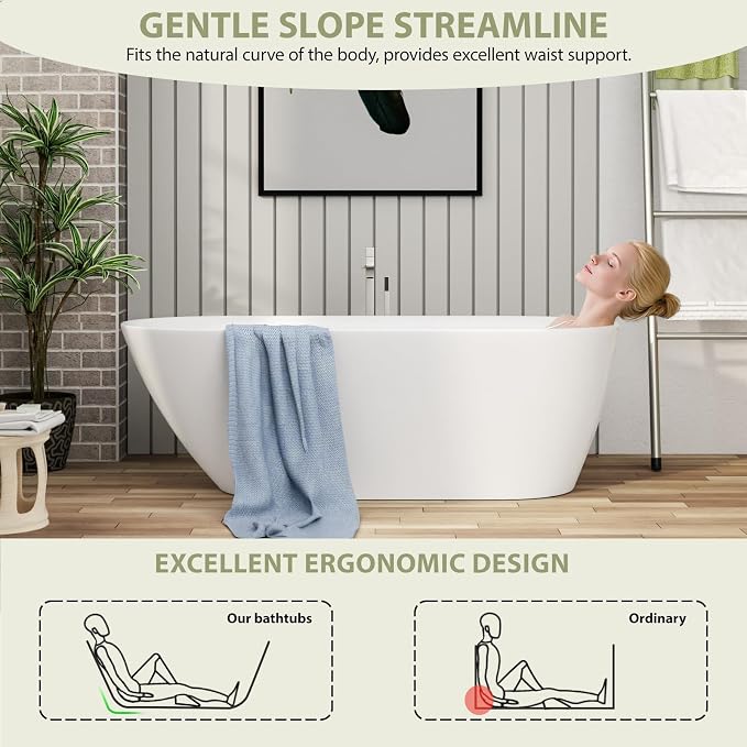 Mocoloo 67" Acrylic Freestanding Bathtub Contemporary Soaking White Bath Tub - Image 3