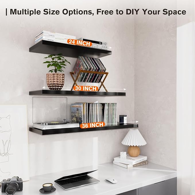 Wall Shelf Set of 3, Dark Wood Floating Shelves 36 in W x 10 in D x 1 in H - Image 6