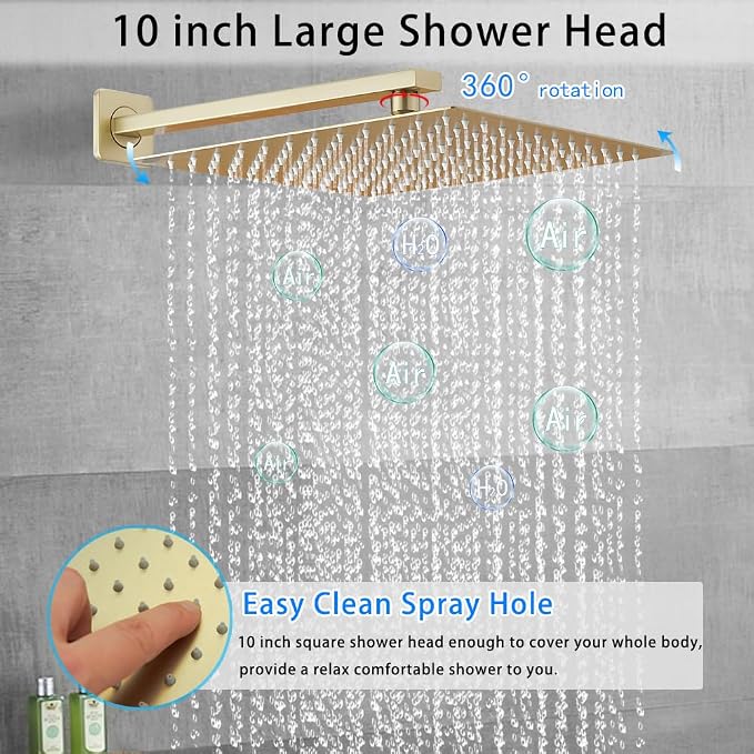 Brushed Gold Shower System YCAIKOI Wall Mount Shower Faucet Set - Image 3