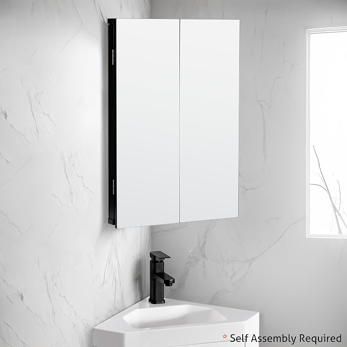 eclife 24" Bathroom Corner Medicine Cabinet W/Mirror, Double Doors Bathroom - Image 3