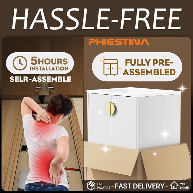 phiestina Fully Assembled 24 Inch White Modern Bathroom Vanity - Image 4