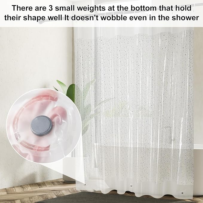 PEVA Shower Curtain, 72 x 72 Water Repellent Premium Bathroom Shower Curtain - Image 5