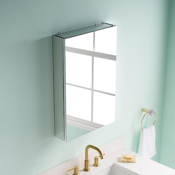 WELLFOR 16" x 24" Bathroom Medicine Cabinet, Anodized Chrome Aluminum Frame - Image 8