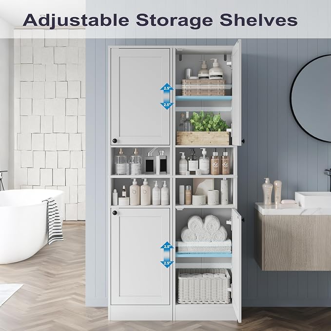 67" Tall Bathroom Cabinet with 2 Doors, Narrow Freestanding Floor Cabinet - Image 3