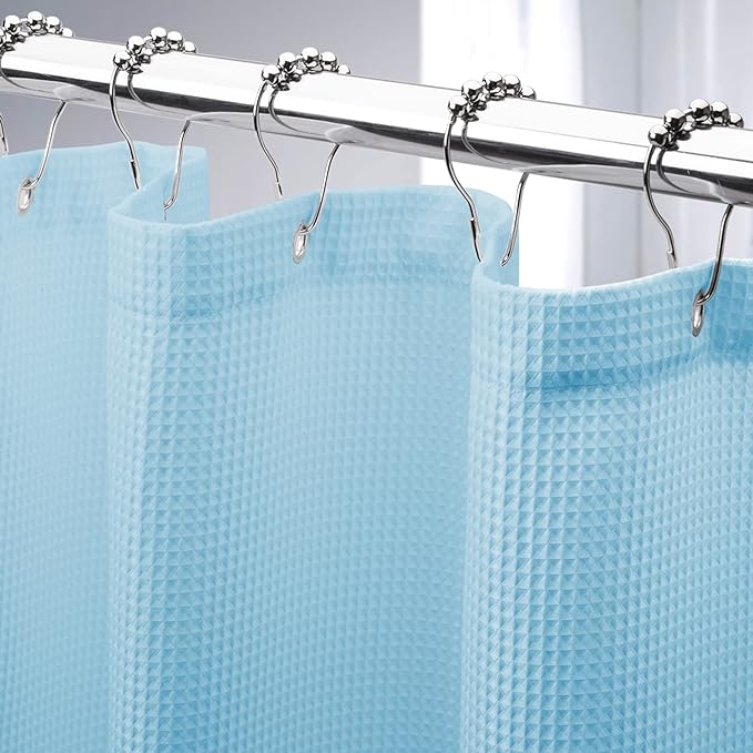 AmazerBath Baby Blue Shower Curtain Fabric, Waffle Shower Curtain Polyester by AmazerBath