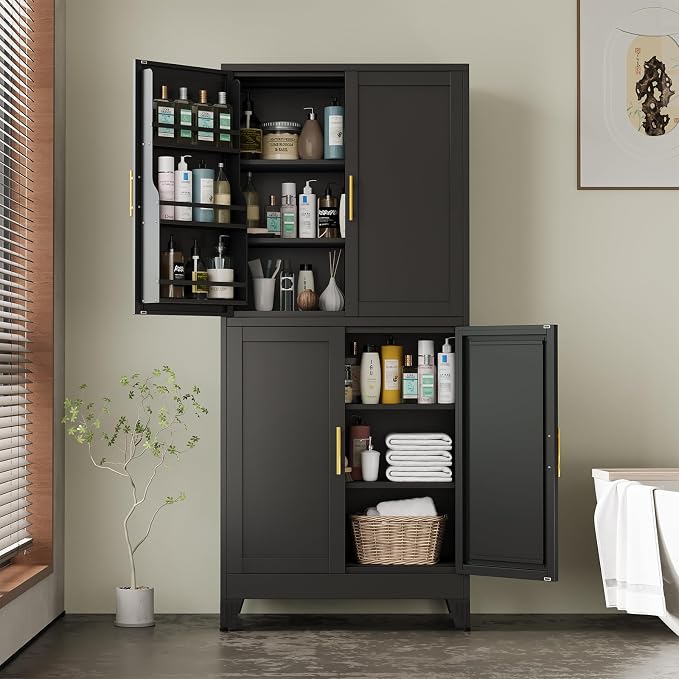 75" Tall Metal Kitchen Pantry Storage Cabinet, Freestanding Cupboard Storage - Image 2