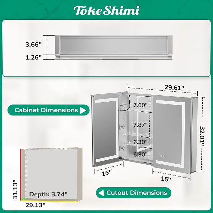 TokeShimi 30x32 Led Medicine Cabinet Mirror - Image 2