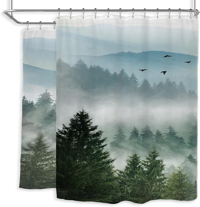 Riyidecor Extra Wide Green Mountain Shower Curtain 108Wx72H Inch Rustic Nature - Image 8