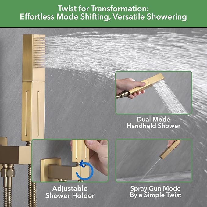 VANFOXLE Shower Faucet Set Brushed Gold Shower System, Push Button Diverter - Image 5