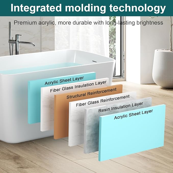 49" Acrylic Freestanding Soaking Tub w/Seat- Contemporary Design - 55 Gal - Image 5