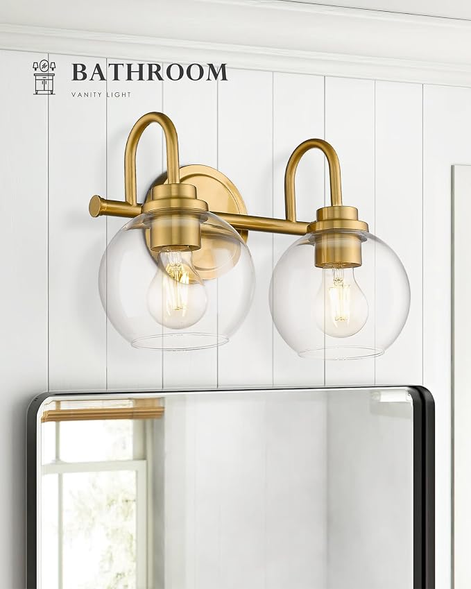 Bathroom Light Fixtures, 2-Light Brushed Gold Vanity Lights - Image 2