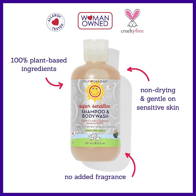 California Baby Super Sensitive Baby Shampoo and Body Wash | 100% Plant-Based | - Image 3