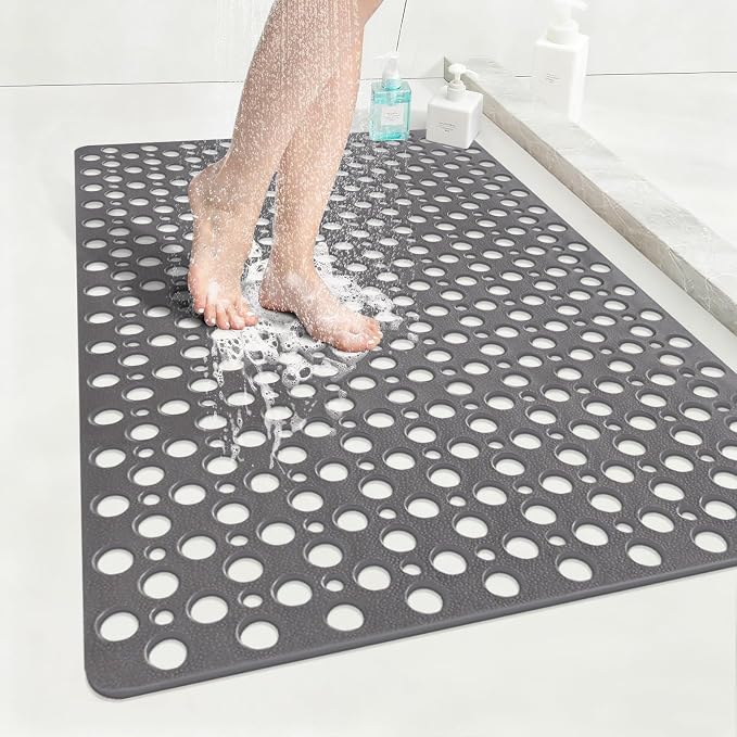 Anti Slip Shower Mat with Suction Cups, 23.6x35.4 Inch Quick Drain TPE Non Slip by EIVINJE