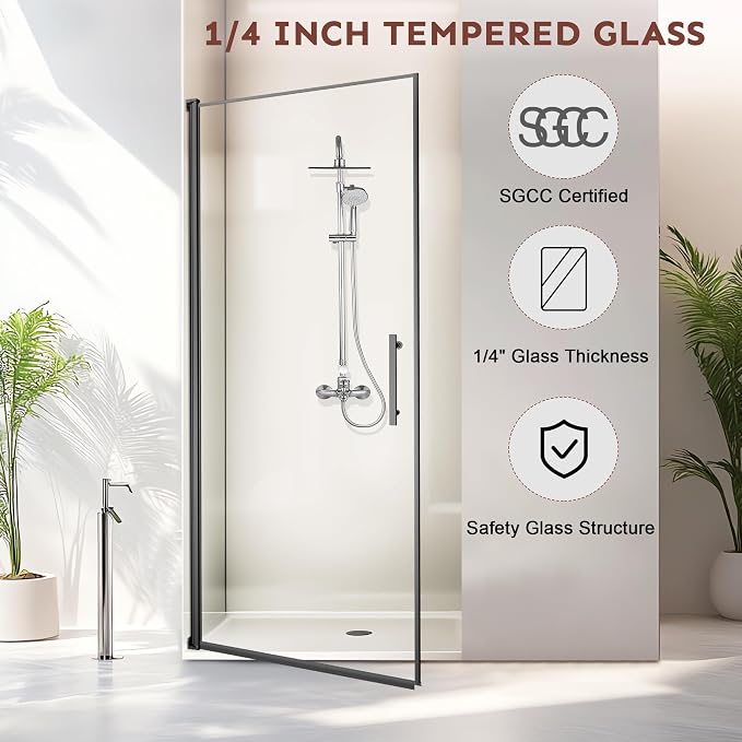 36-Inch Black Shower Door – 72" Height – 115° Opening – Magnetic Seal – - Image 4