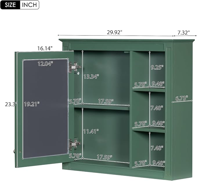 30'' x 28'' Green Medicine Cabinet, Wall Mounted Bathroom Storage Cabinet - Image 2