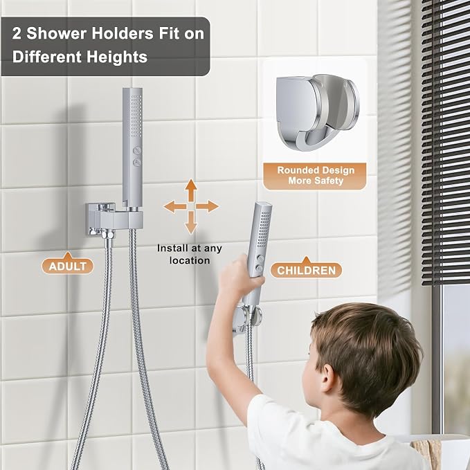 Chrome Shower Faucet Set, Ceiling Mount Shower System 12" & 6" Dual Shower Head - Image 5