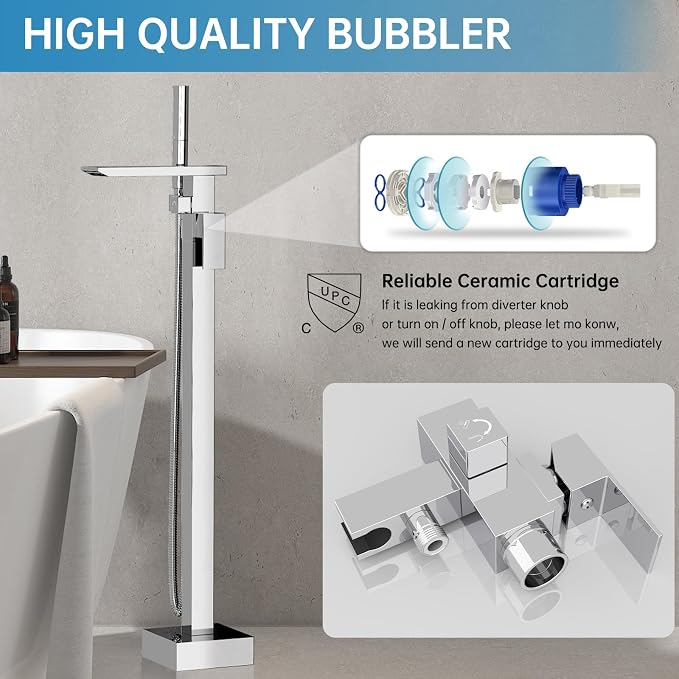 RUMOSE Polished Chrome Bathtub Filler Freestanding Tub Filler Floor Mount Tub - Image 4