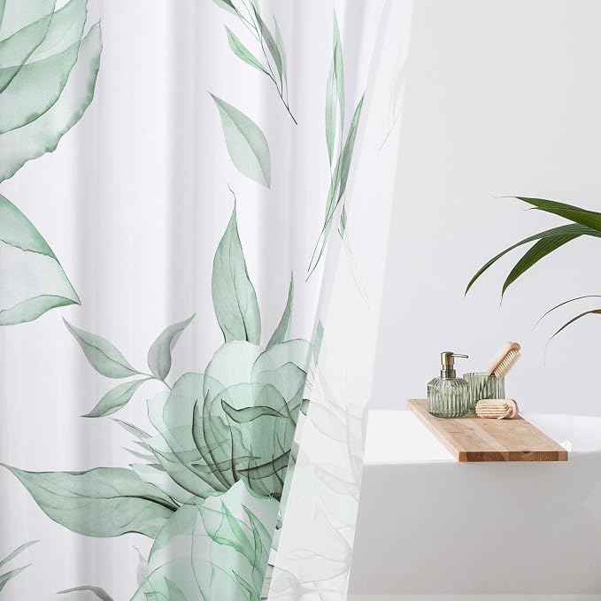 Extra Long Boho Watercolor Floral Shower Curtain 72 x 84, Artistic XL Fabric - Image 3
