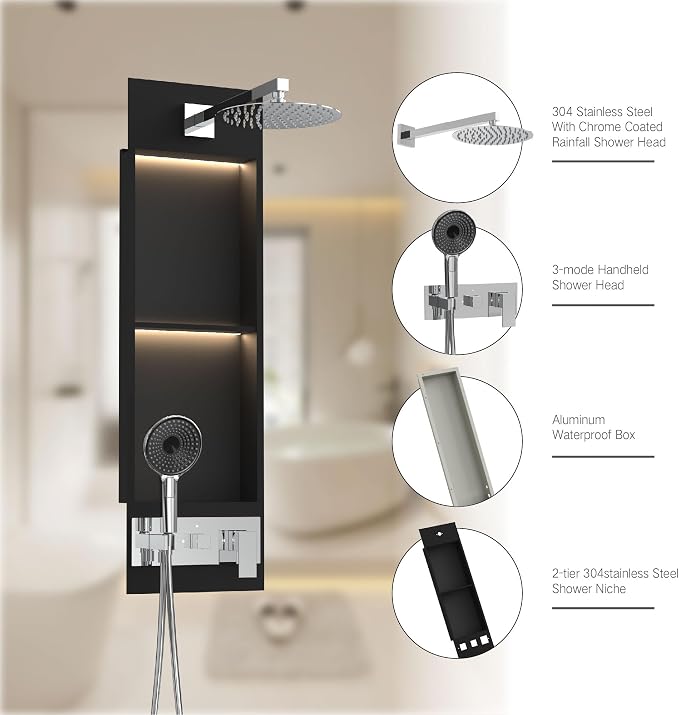 Shower Niche System w/LED Lights, Bathroom Shower System w/ 304 Stainless Steel - Image 4