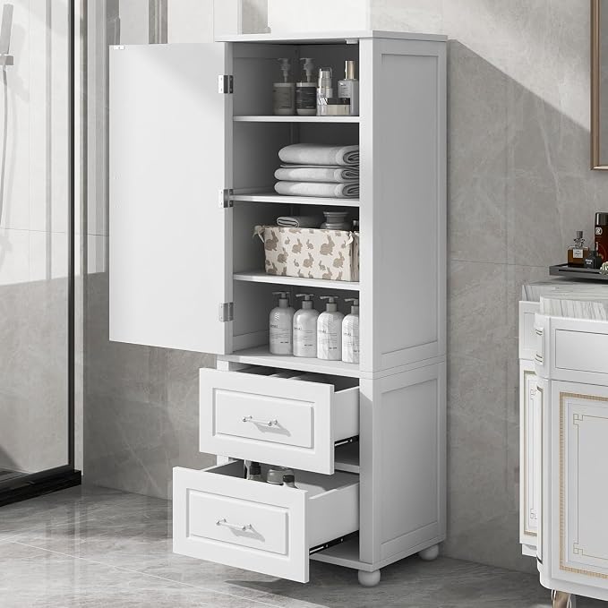 Tall Bathroom Storage Cabinet, Wood Bathroom Kitchen Pantry Cabinet by Virubi