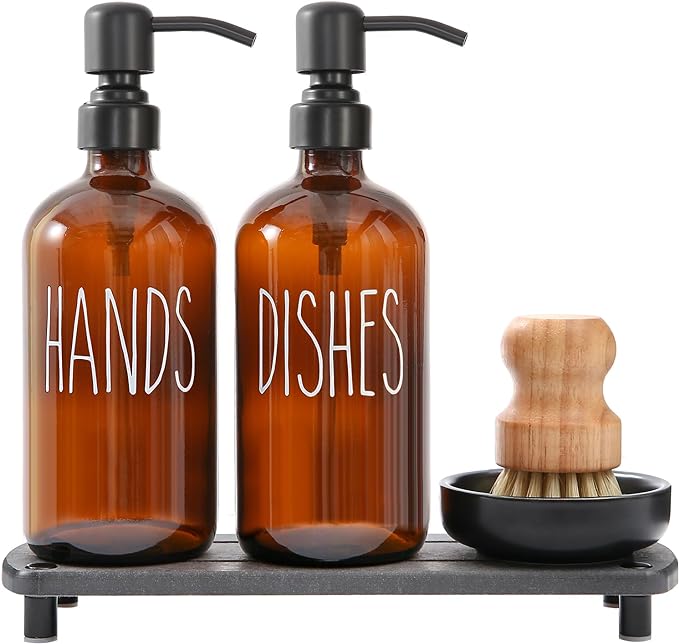 MOMEEMO Amber Glass Soap Dispenser Set Comes by MOMEEMO