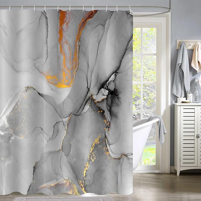 Gibelle Abstract Marble Shower Curtain, Modern Ink Art Decor Waterproof Fabric by Gibelle