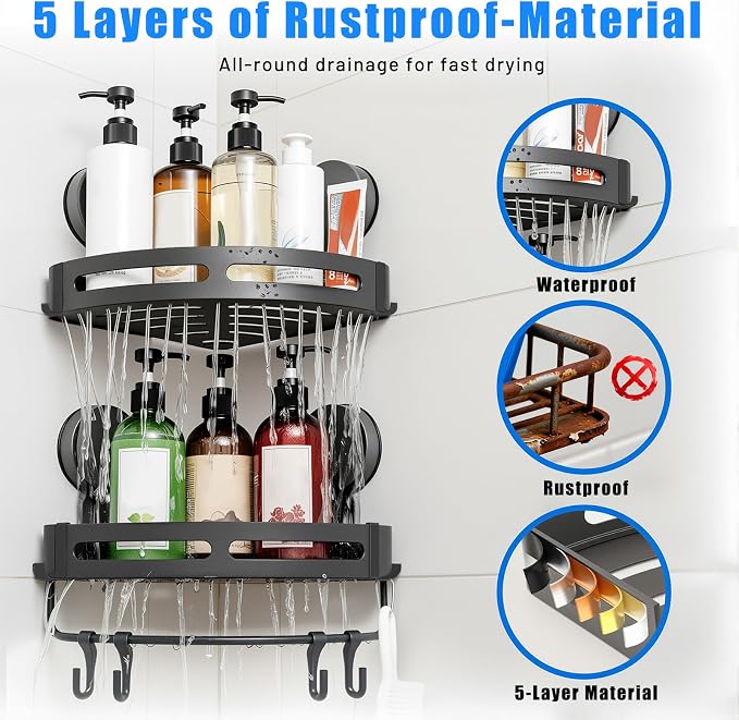 Corner Shower Caddy Suction Cup Shower Shelf Corner No Drilling Bathroom Shower - Image 4