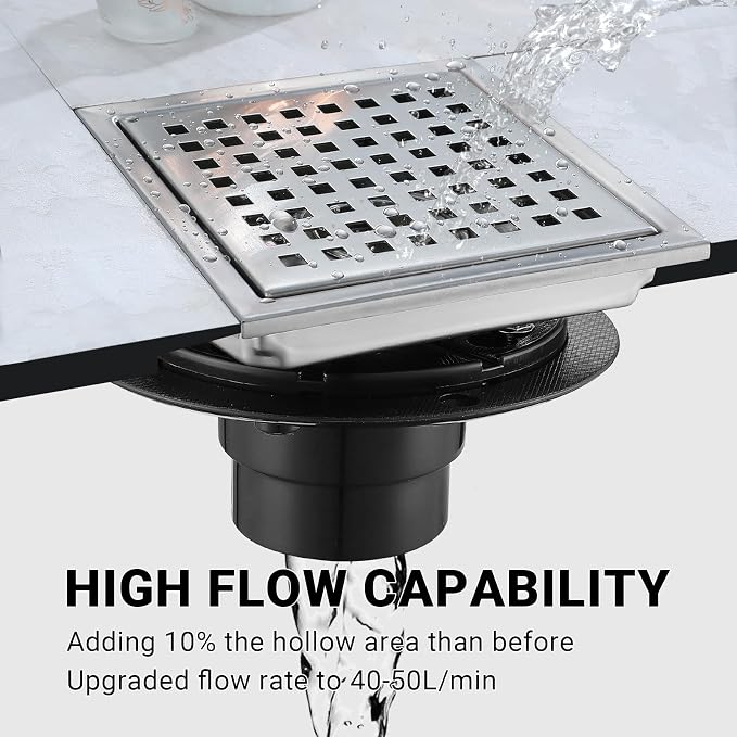 4 Inch Square Shower Floor Drain, Stainless Steel Black Shower Drain Kit - Image 5