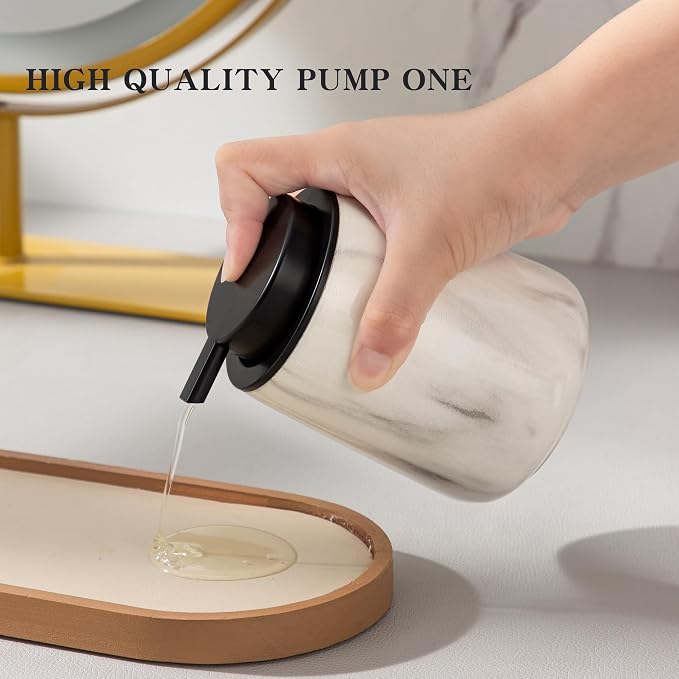 Enra Ceramic Soap Dispenser, 12 oz Marble Lotion Dispenser Bathroom Liquid - Image 5