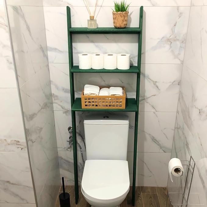 Over The Toilet Birch Wood Bathroom Organizer Shelves, 3-Tier Freestanding - Image 7