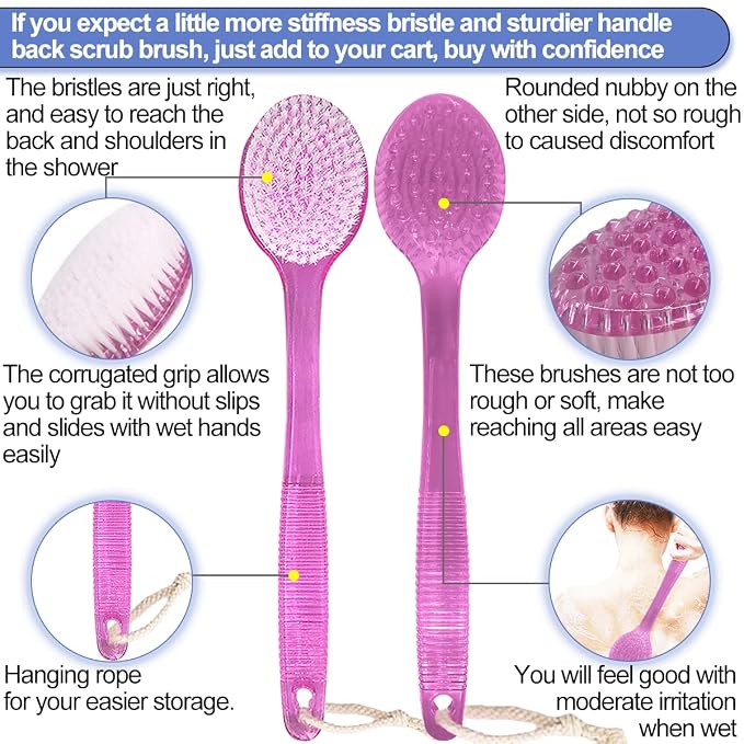 Back Brush for Shower, 14-inch Long Handle Medium Stiff Bristles Bath Scrubber - Image 3
