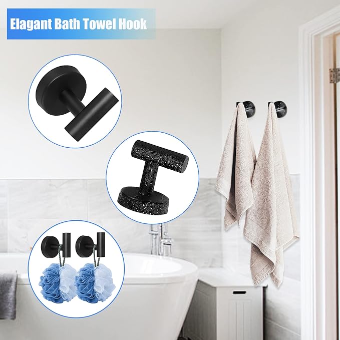 Cilee 10 Piece Matte Black Bathroom Hardware Set, 2 Pack 5 Piece Bathroom - Image 6