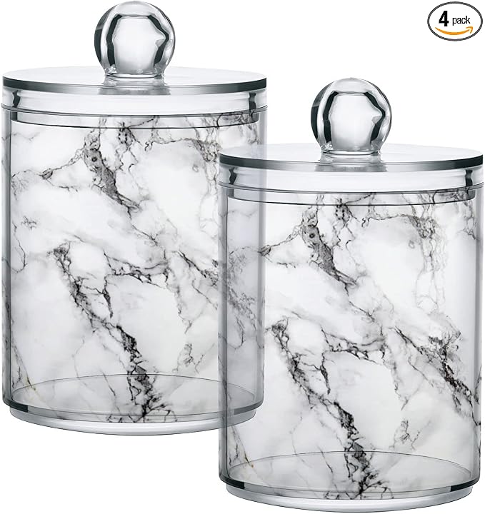 MNSRUU 4 Pack Qtip Holder Organizer Dispenser Stylish White Marble Texture by MNSRUU