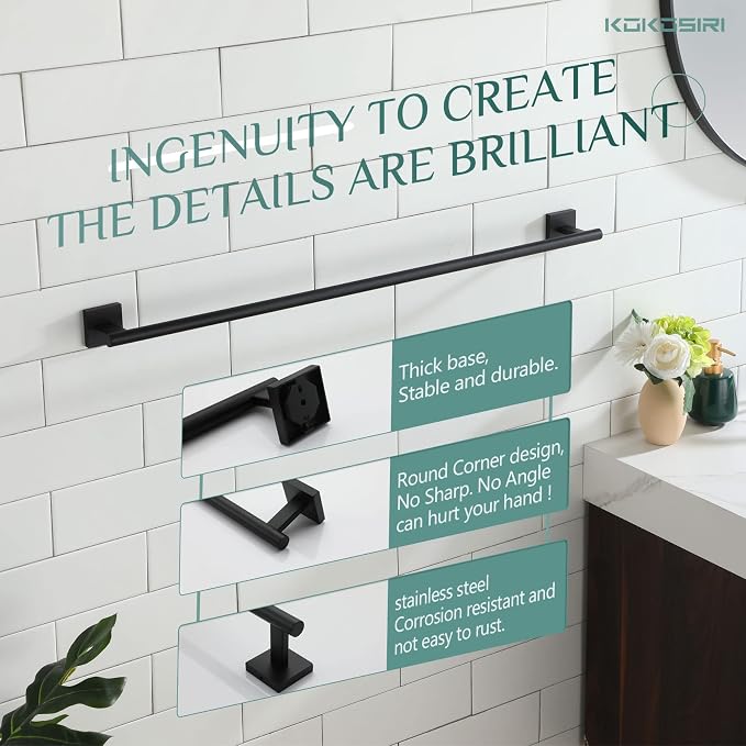 KOKOSIRI 36'' Towel Rails Bathroom Towel Bars Matte Black 36 Inch Bath Towel - Image 3